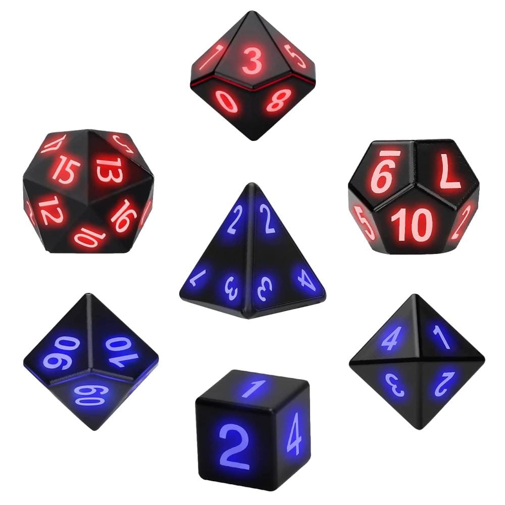 Luminous Electronic Glow Polyhedral DND RPG Game Dice Set of 7
