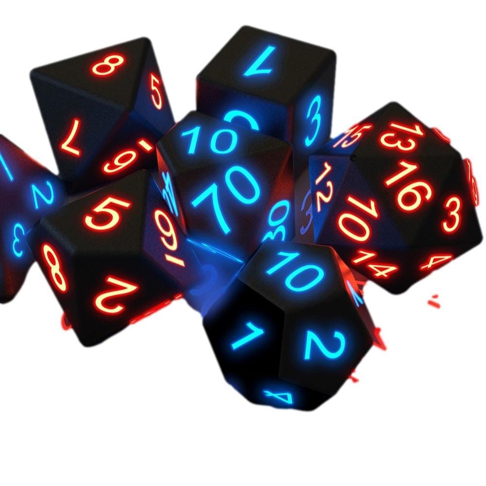 Luminous Electronic Glow Polyhedral DND RPG Game Dice Set of 7