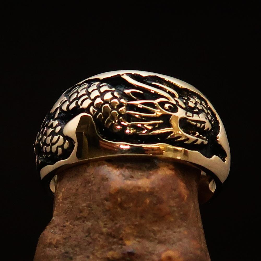 Excellent crafted Men's Band Ring Dragon Snake Antiqued - Brass