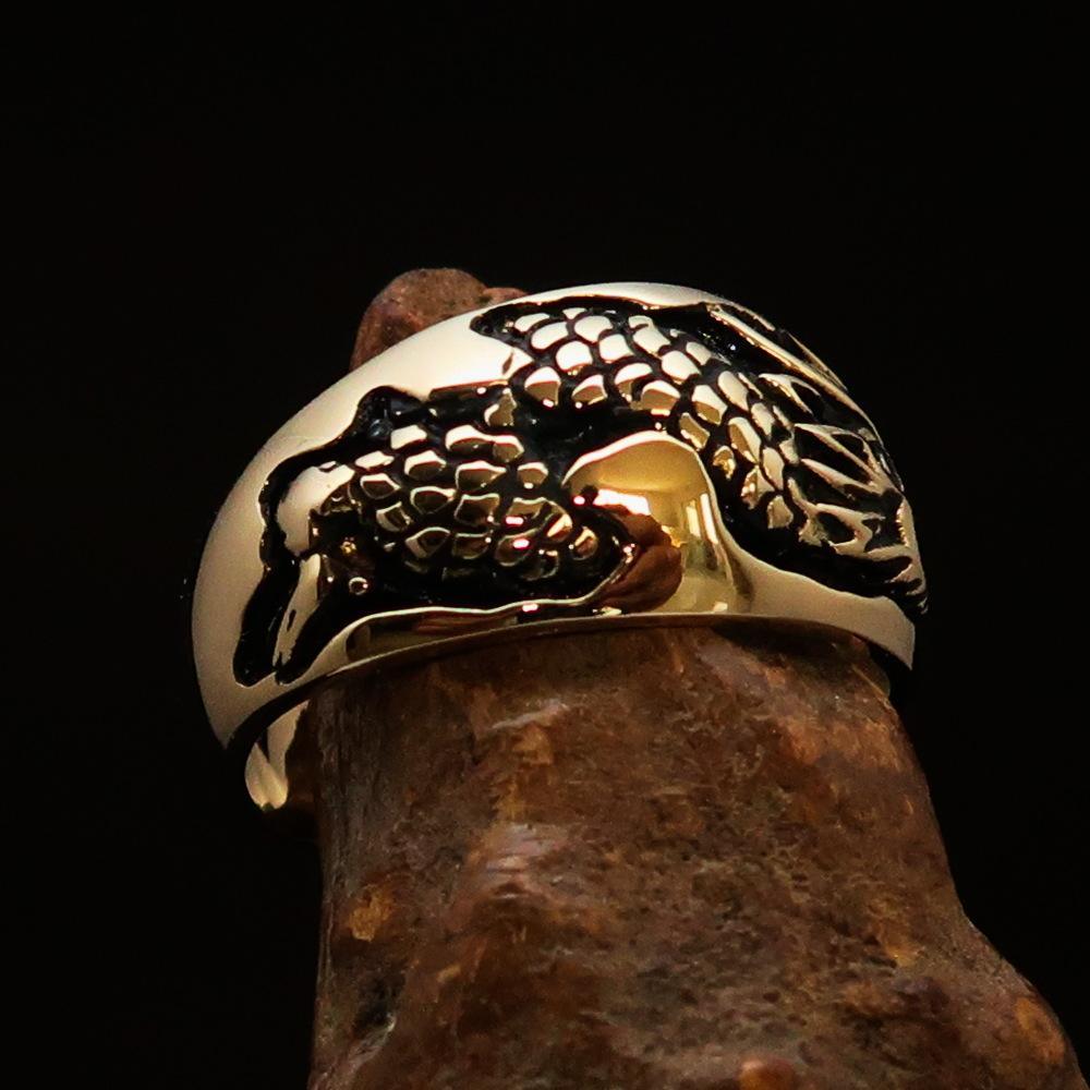 Excellent crafted Men's Band Ring Dragon Snake Antiqued - Brass