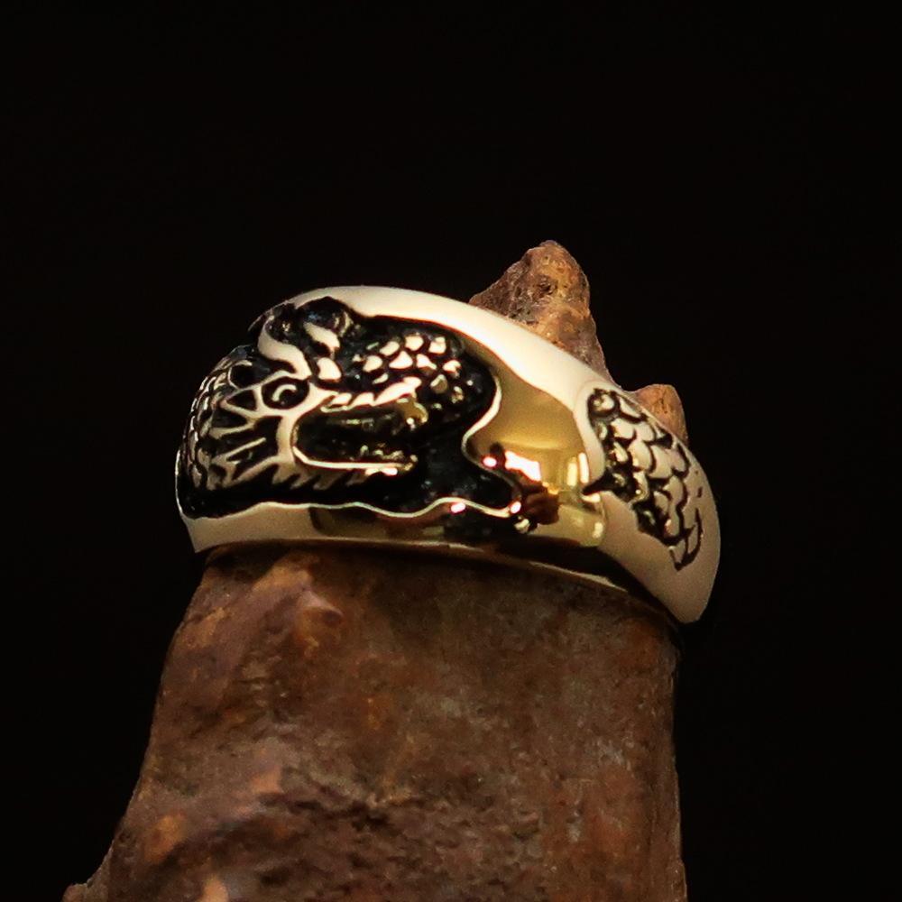 Excellent crafted Men's Band Ring Dragon Snake Antiqued - Brass