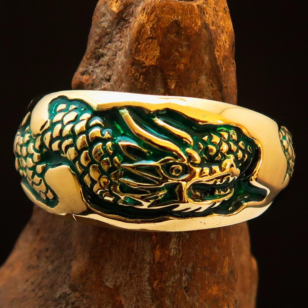 Excellent crafted Men's Band Ring Dragon Snake Green - Brass