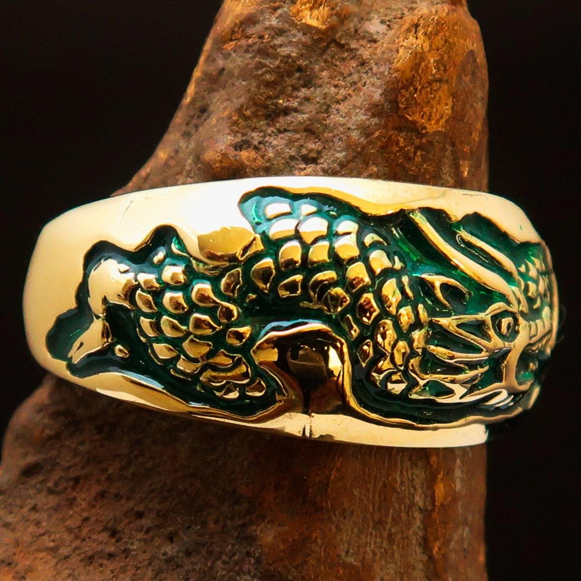 Excellent crafted Men's Band Ring Dragon Snake Green - Brass