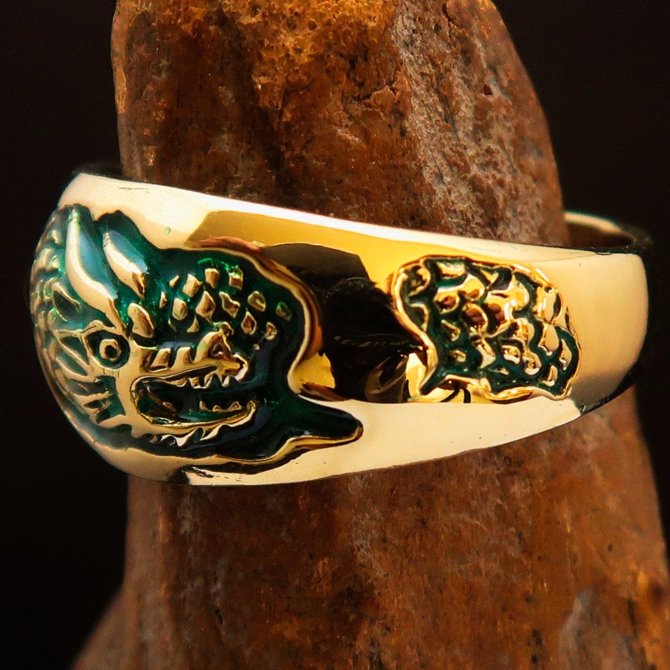 Excellent crafted Men's Band Ring Dragon Snake Green - Brass