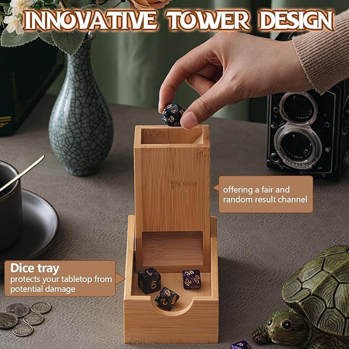 NNEDSZ Portable Foldable Bamboo Dice Tower Set – Premium Wooden Dice Roller for Tabletop RPG and Board Games