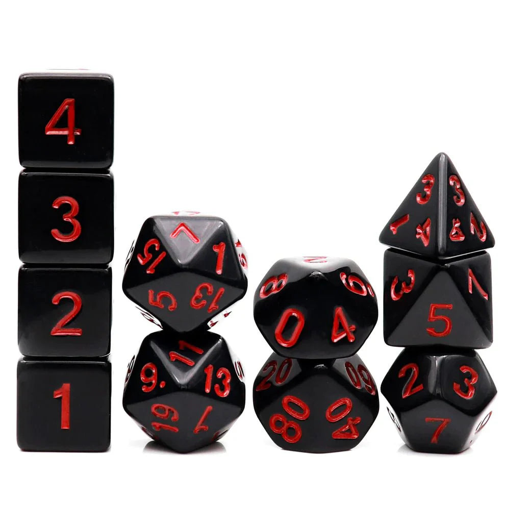 Black Dice with Red Numbers, 11-Piece Set