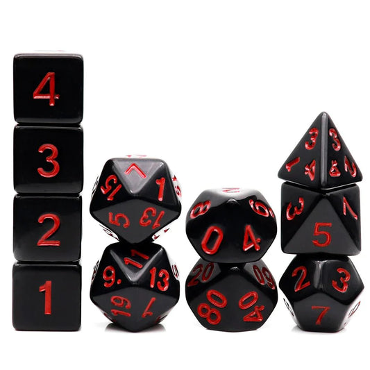 Black Dice with Red Numbers, 11-Piece Set