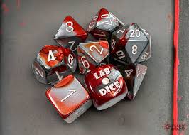 Lab Dice Gemini Polyhedral Red-Steel/white 7-Die Set (with bonus die)